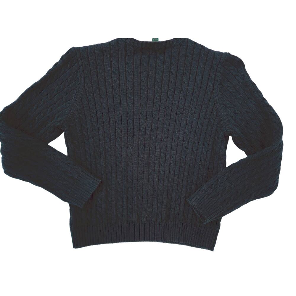 Lauren Ralph VTG 80's Petite Black PL Cotton Cable Logo Sweater Old Money Preppy - Picture 5 of 5